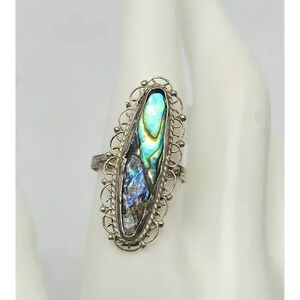 Sterling Silver Abalone Ring Vintage Taxco Mexican 925 Intricate Detailing